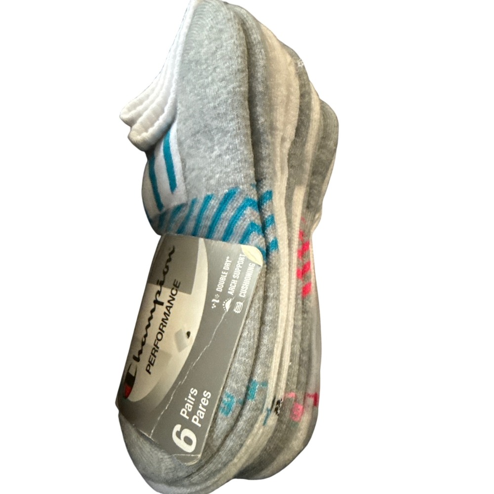 Champion Performance Womens No Show Socks 6 Pairs White Grey Blue Pink CH308 NEW